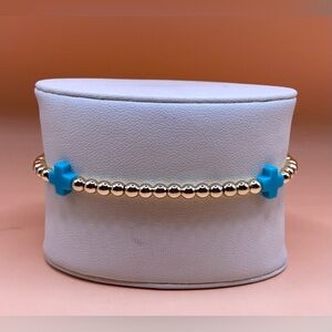 14K Gold Filled with Blue charms Beaded Bracelet; non tarnish; waterproof.